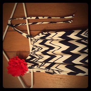 Blue and white chevron shoulder tie jumper